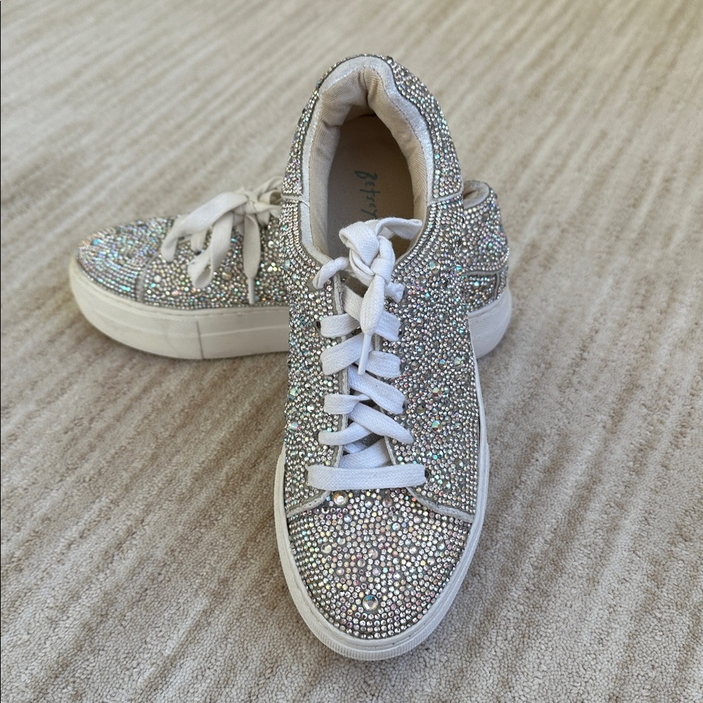 Betsey Johnson Suton Highwall Bling Platform Sneakers Lace-up Rhinestone Size 6